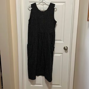 Black with white checkered pattern linen dress